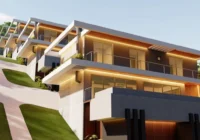 Fachada externa de casa moderna em aclive