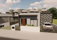 Fachada de casa moderna com garagem descoberta