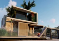 Fachada moderna de casa com jardim e palmeiras