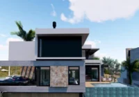 Fachada moderna de casa com piscina