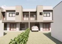 Fachada de casas geminadas com garagem